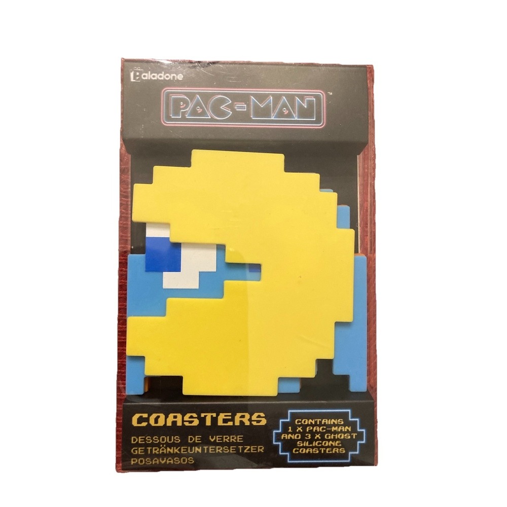 Pac-Man Coaster Set Of 4 With 1 Pacman & 3 Ghost Silicone Gamer Retro NEW‎